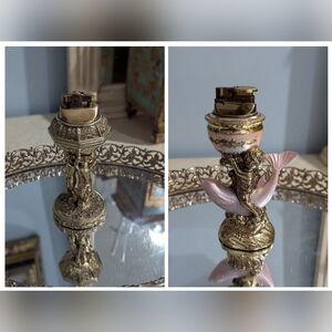 Vintage Ornate Pink and Gold Mermaid Table Lighter - 2 In Total